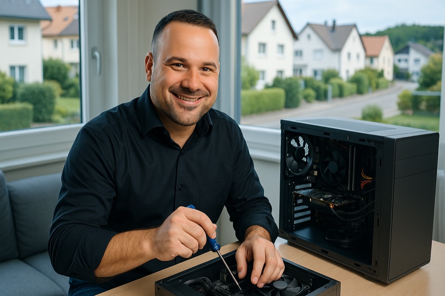 IT-Techniker repariert Computer in Aesch