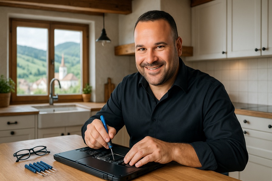 IT-Techniker repariert Computer in Brislach