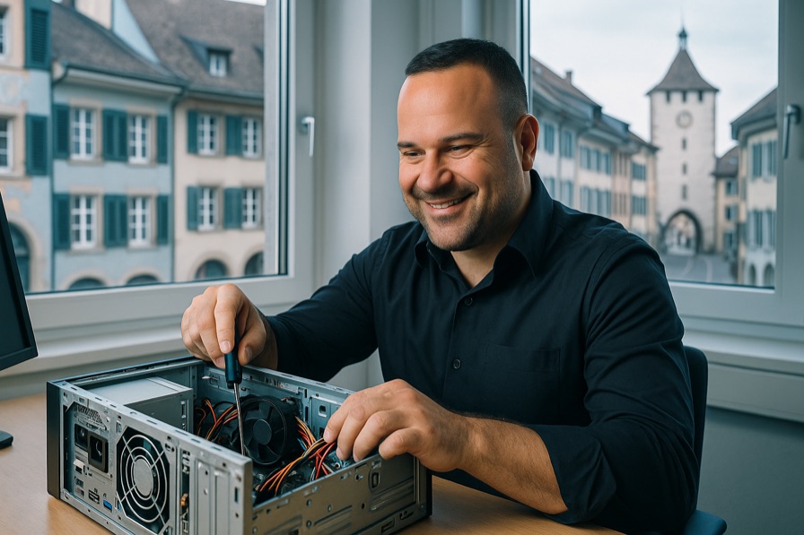 IT-Techniker repariert Computer in Augst