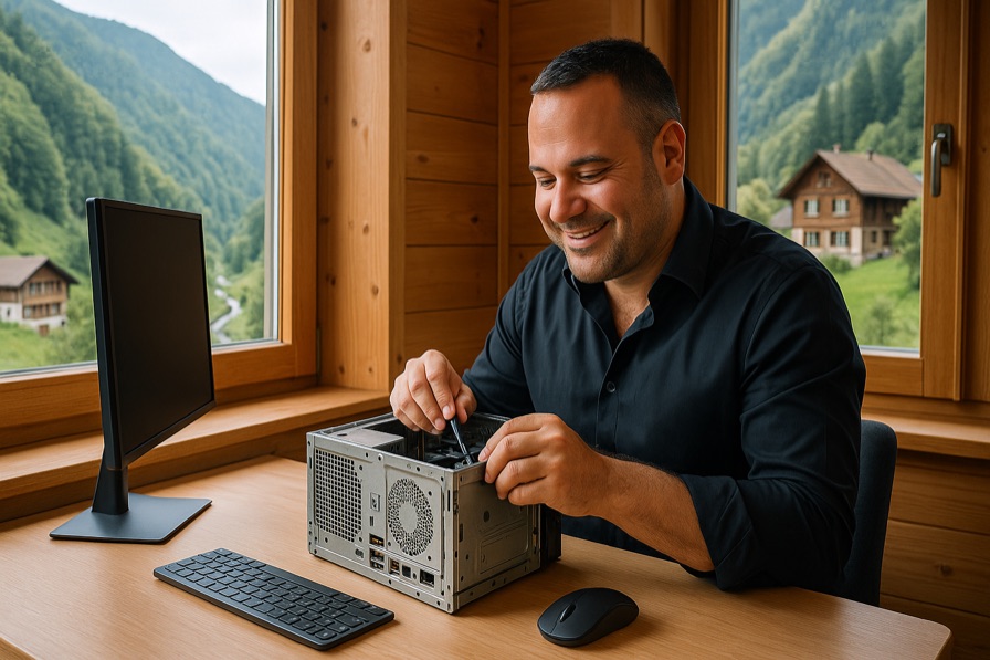 IT-Techniker repariert Computer in Eptingen